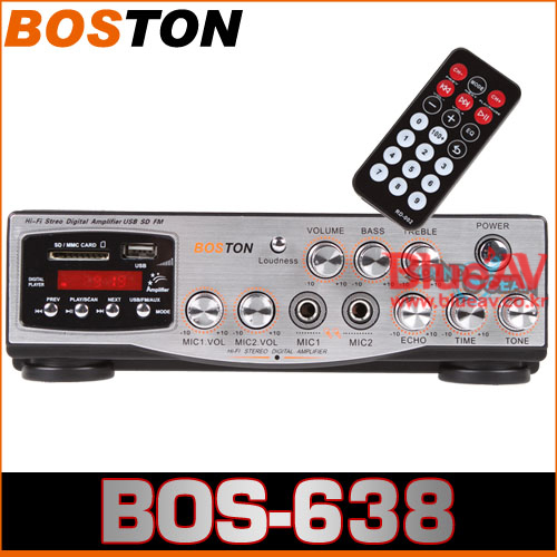 BOSTON BOS-638/올인원다기능앰프/30W+30W/마이크2개,외부기기입력/USB,SD카드,MP3/FM라디오/BOS638
